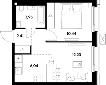 Планировка: Евродвушка 35,1 м² в ЖК «ЭВО»