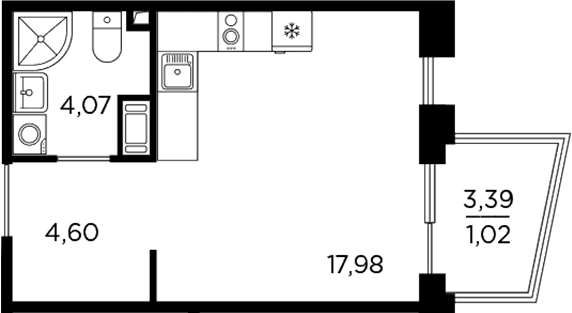 Планировка: Студия 26,7 м² в ЖК «Респект»
