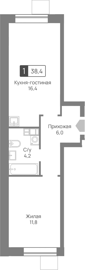 Планировка: Евродвушка 38,4 м² в ЖК «Лесная Отрада»