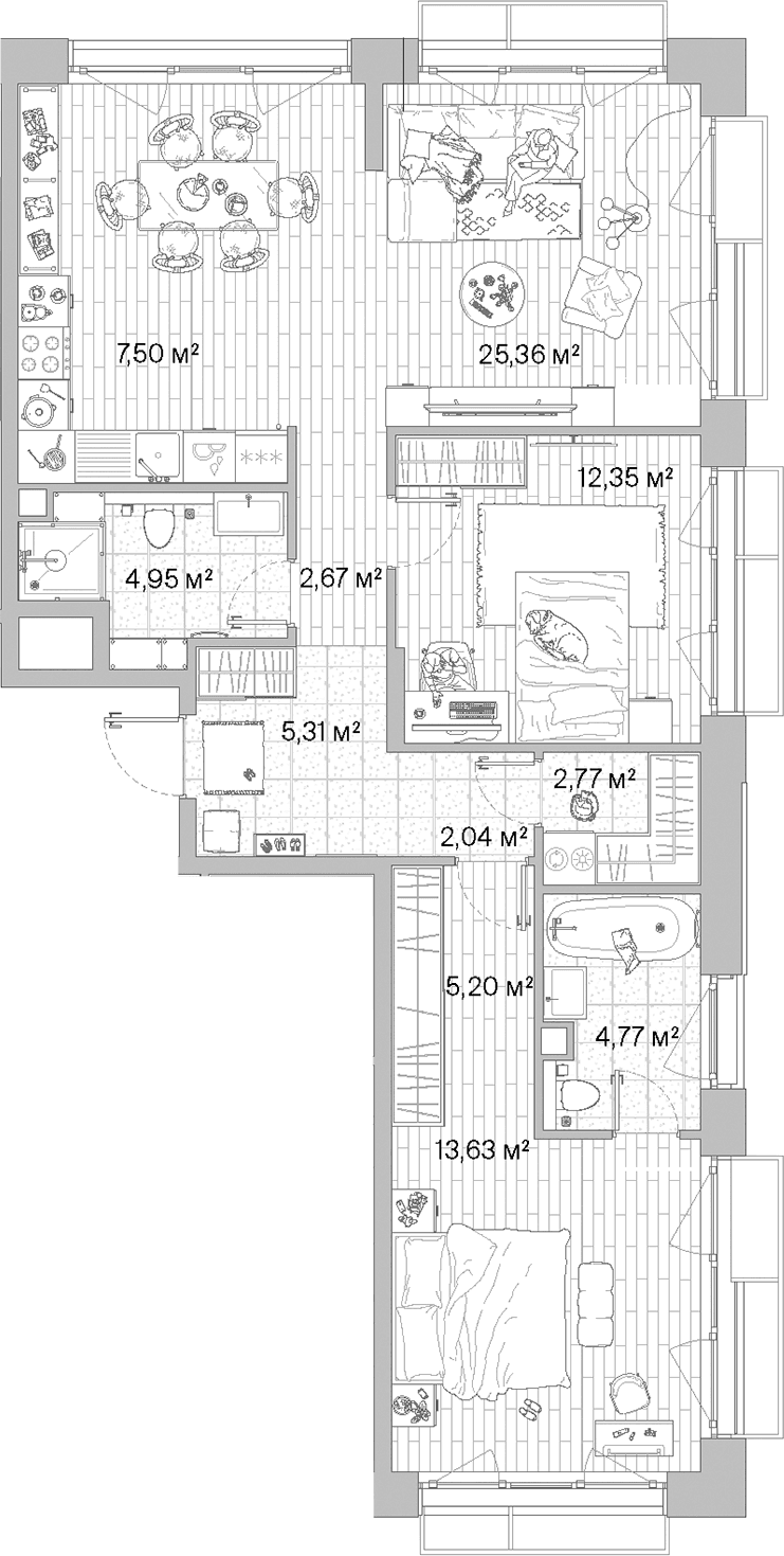 Планировка: Евротрёшка 86,6 м² в ЖК «МЫС»
