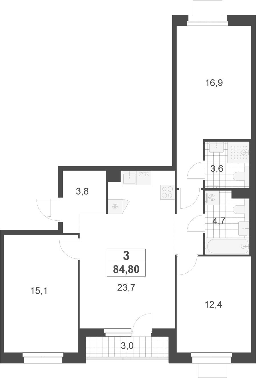 Планировка: Квартира евро-4 83,3 м² в ЖК «Деснаречье»