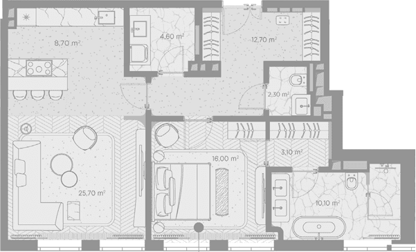 Планировка: 1-комнатная квартира 83,2 м² в ЖК «Николь»
