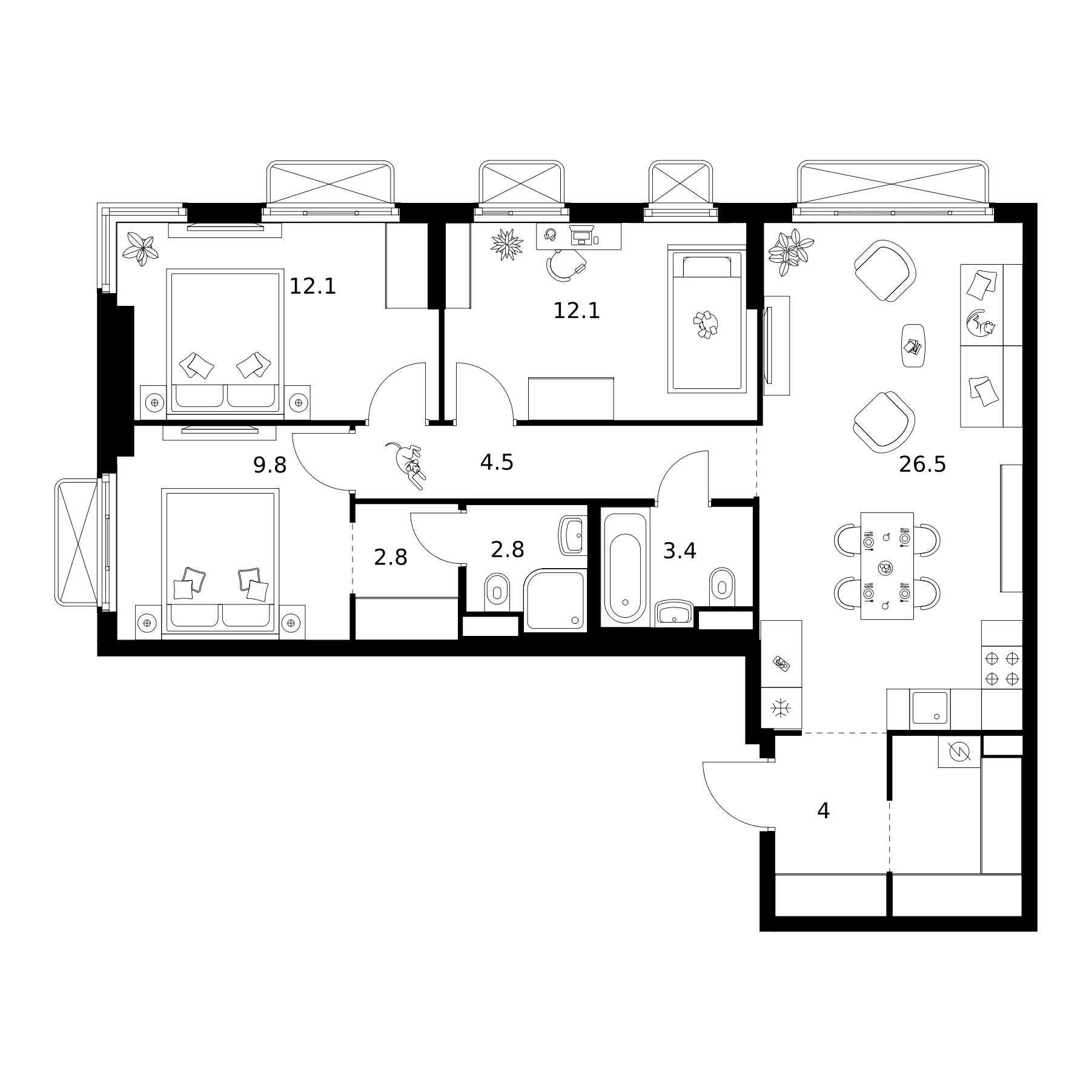 Планировка: 3-комнатная квартира 83,8 м² в ЖК «2-й Иртышский»
