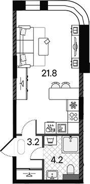 Планировка: Студия 29,2 м² в ЖК «МАРК»