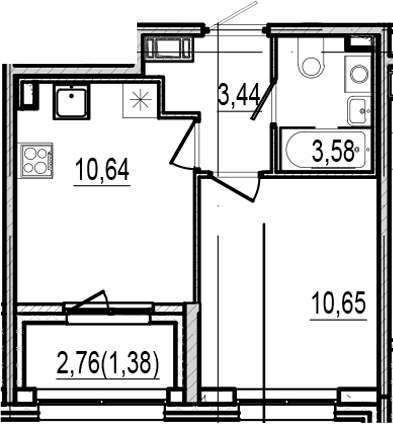 Планировка: 1-комнатная квартира 28,3 м² в ЖК «Оптимист»