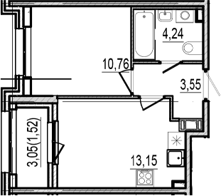 Планировка: Евродвушка 31,7 м² в ЖК «Оптимист»