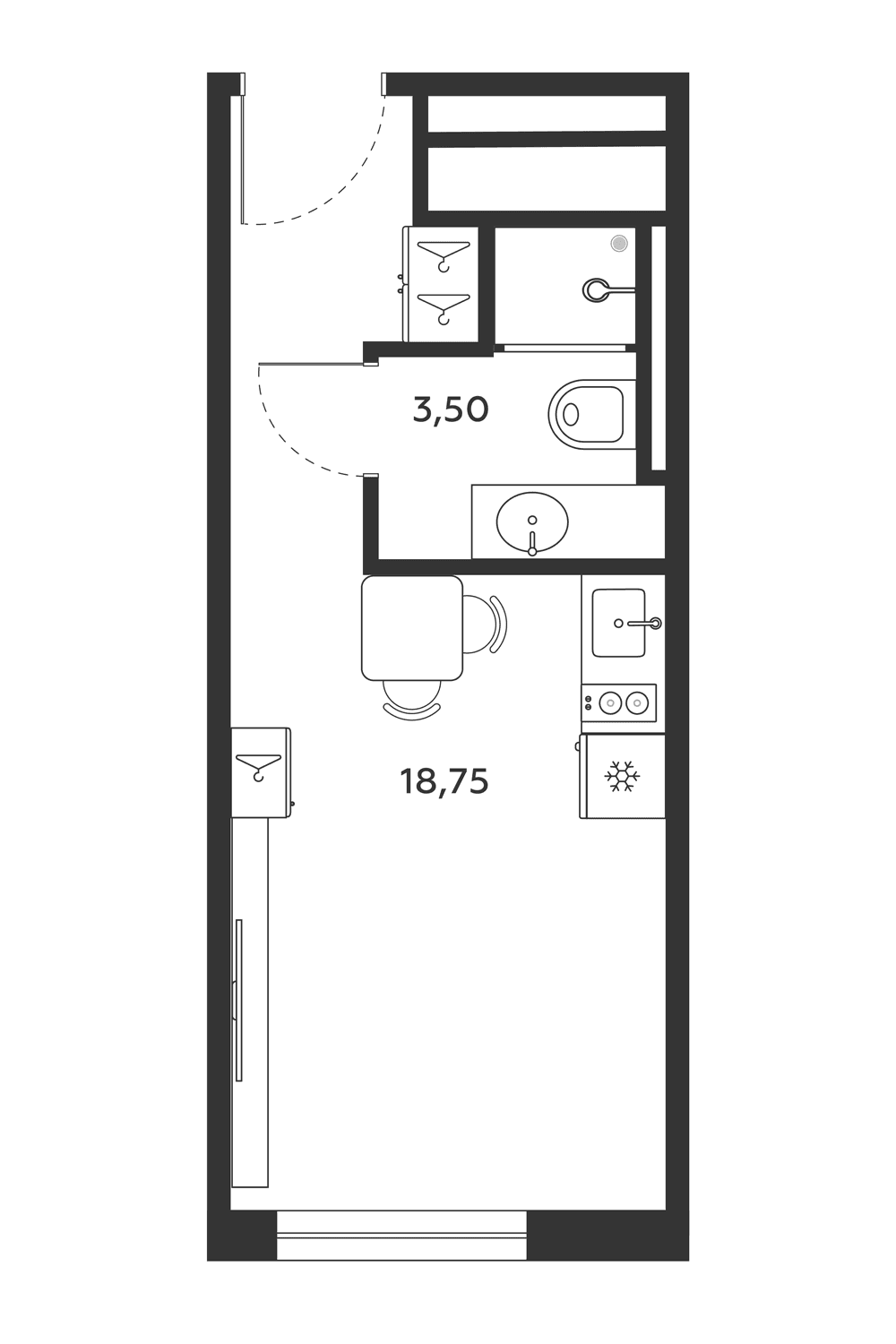 Планировка: Студия 22,3 м² в ЖК «МФК SAAN»