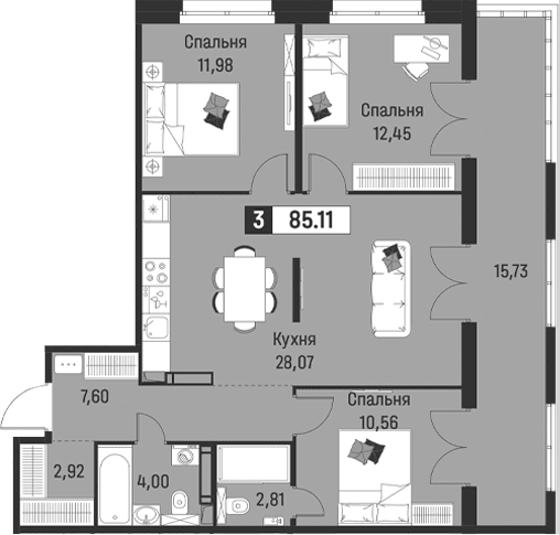 Планировка: Квартира евро-4 80,4 м² в ЖК «Символист»
