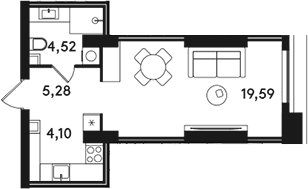Планировка: Студия 33,5 м² в ЖК «СОЛОС»