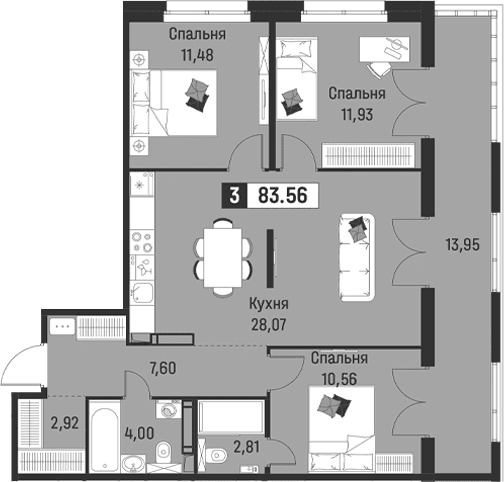 Планировка: Квартира евро-4 79,4 м² в ЖК «Символист»