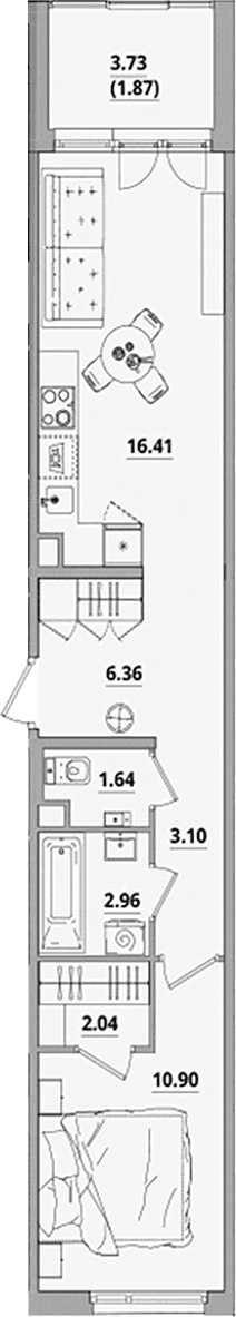 Планировка: Евродвушка 43,4 м² в ЖК «Тишин»