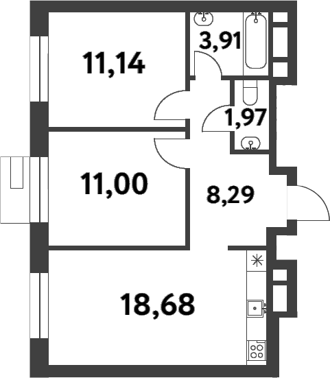 Планировка: 2-комнатная квартира 55 м² в ЖК «Смарт Гарден»