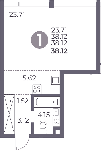 Планировка: Студия 38,1 м² в ЖК «Мневники от Гранель»