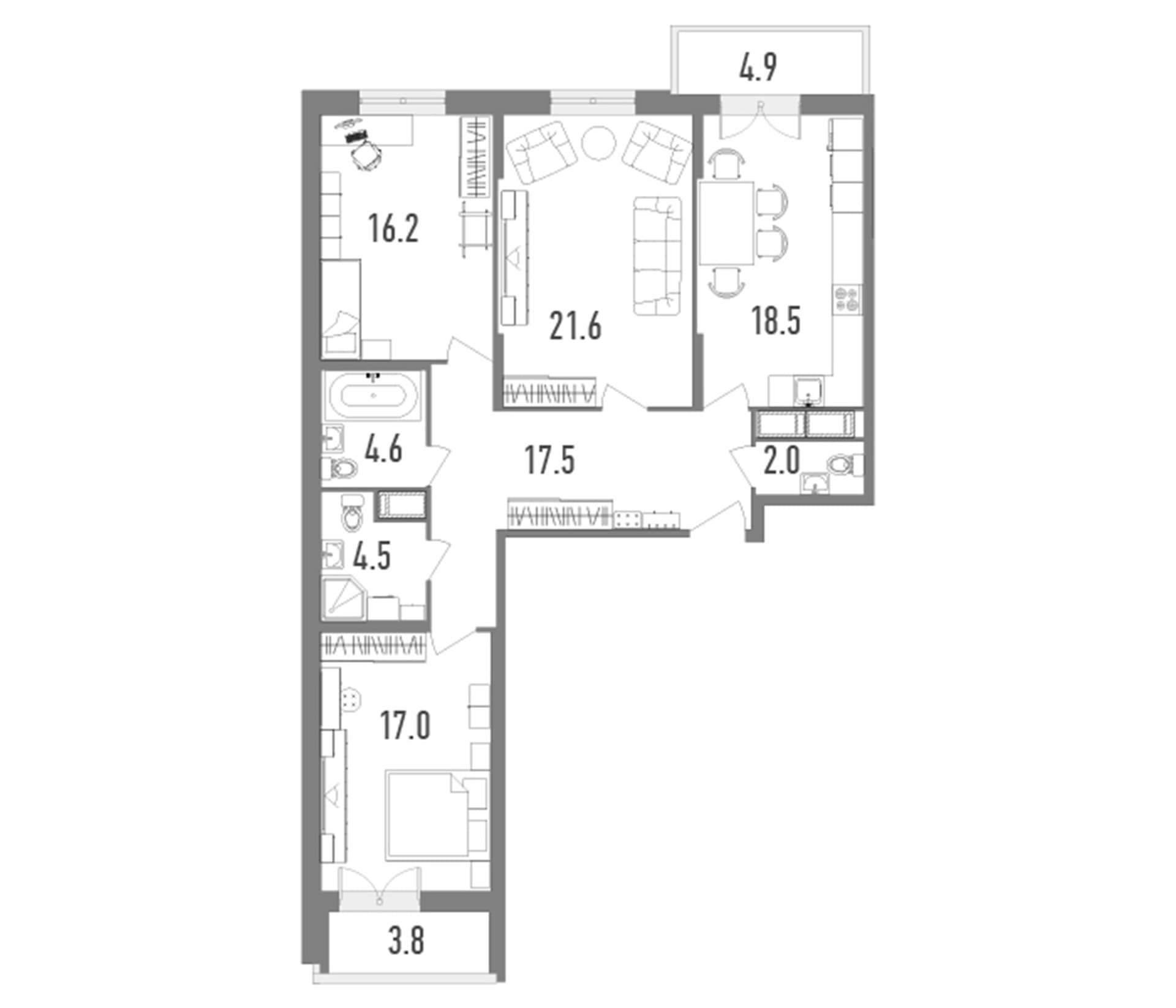 Планировка: Квартира евро-4 101,9 м² в ЖК «Гавань Капитанов»