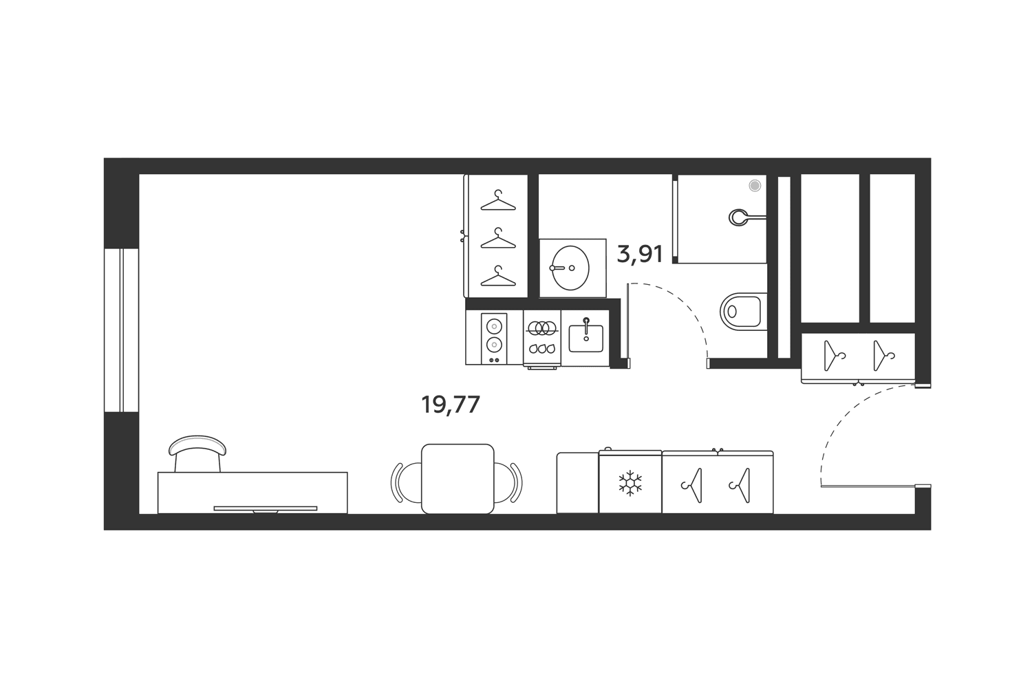 Планировка: Студия 23,7 м² в ЖК «МФК SAAN»
