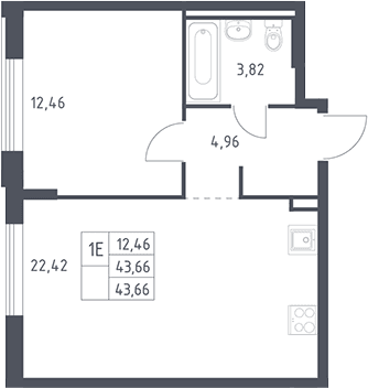 Планировка: Евродвушка 43,7 м² в ЖК «Рублевский квартал»