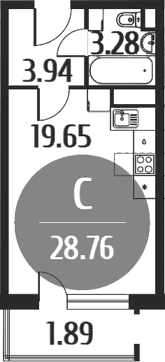 Планировка: Студия 26,8 м² в ЖК «Равновесие»