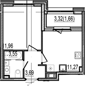 Планировка: Евродвушка 30,5 м² в ЖК «Оптимист»