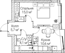 Планировка: 1-комнатная квартира 35,4 м² в ЖК «СЕЗАР БУДУЩЕЕ»