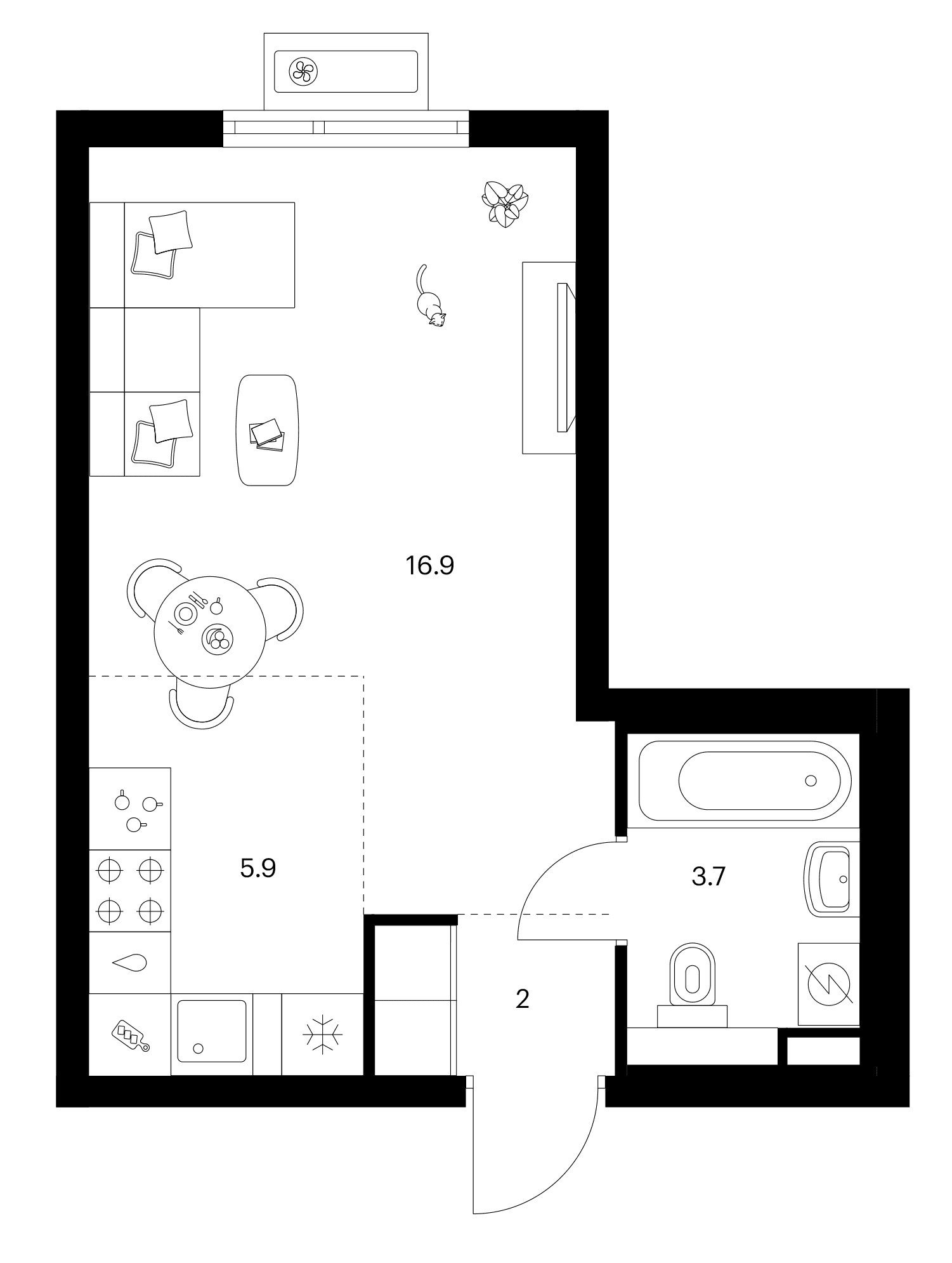 Планировка: Студия 28,5 м² в ЖК «Белая Дача парк»