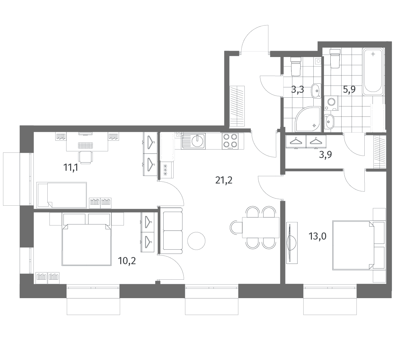 Планировка: Квартира евро-4 72,7 м² в ЖК «Парусная 1»