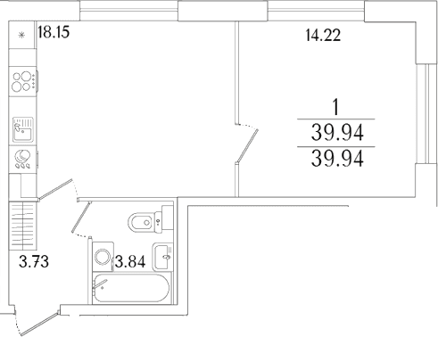 Планировка: Евродвушка 39,9 м² в ЖК «Аурум»