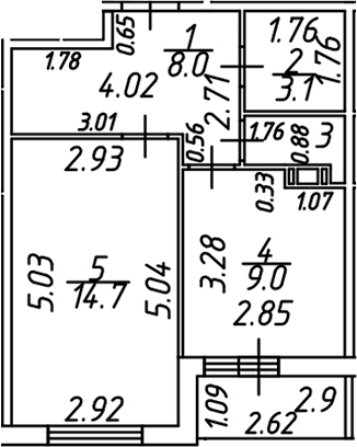 Планировка: 1-комнатная квартира 36,4 м² в ЖК «Дзета»