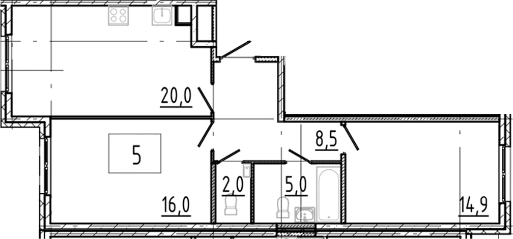 Планировка: Евротрёшка 66,4 м² в ЖК «Клюква.Парк»