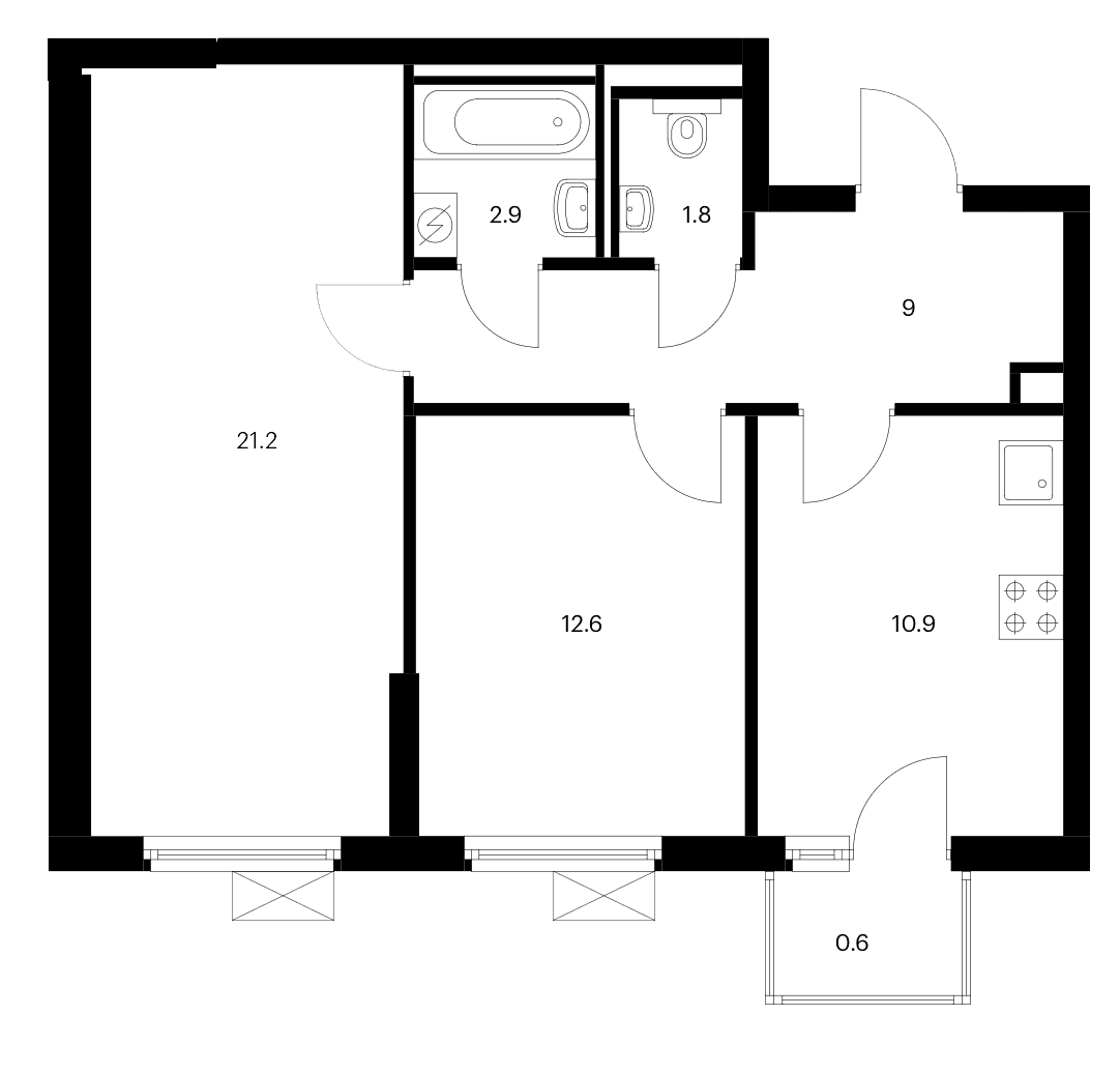 Планировка: 2-комнатная квартира 58,4 м² в ЖК «Белая Дача парк»
