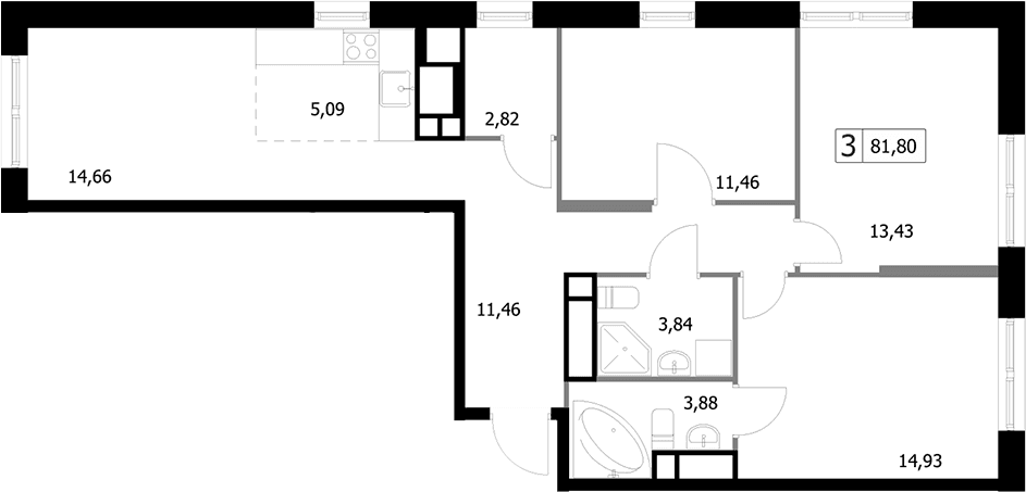 Планировка: Квартира евро-4 81,9 м² в ЖК «Парковый квартал СЕЛФ»