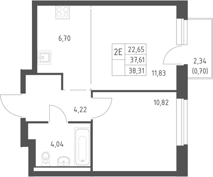 Планировка: Евродвушка 37,6 м² в ЖК «Горки Парк»