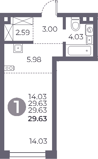 Планировка: Студия 29,6 м² в ЖК «Мневники от Гранель»