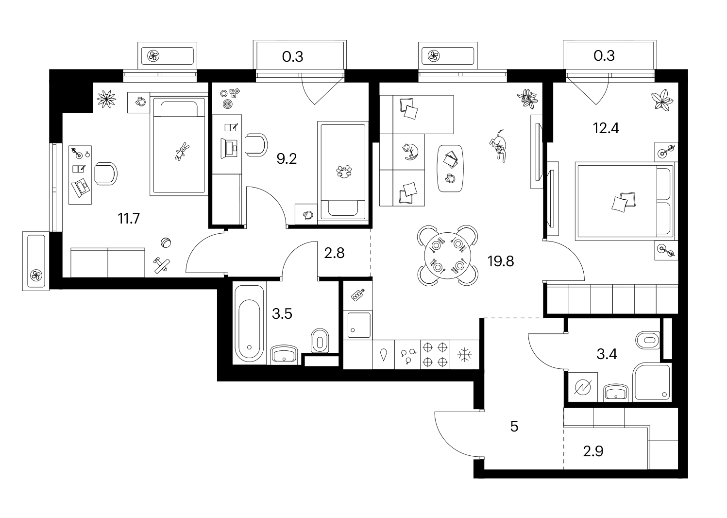 Планировка: 3-комнатная квартира 70,7 м² в ЖК «Ярославский»