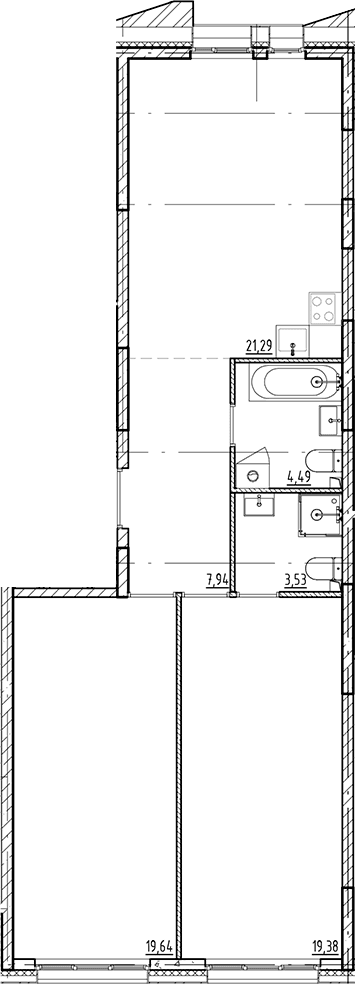 Планировка: Евротрёшка 76,3 м² в ЖК «Галерная Гавань»