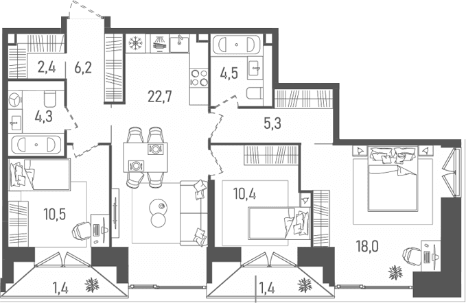 Планировка: Квартира евро-4 84,3 м² в ЖК «ТАТУМ»