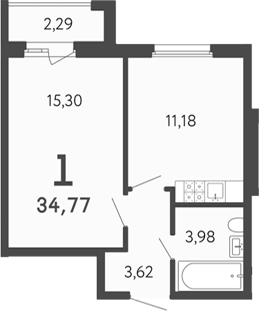 Планировка: 1-комнатная квартира 34,1 м² в ЖК «17 линия»