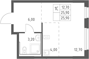 Планировка: Студия 25,9 м² в ЖК «Химки Парк»