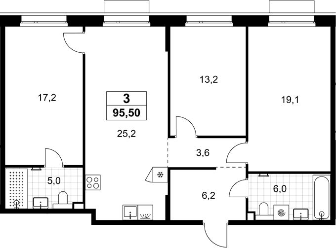 Планировка: Квартира евро-4 95,5 м² в ЖК «Хольм»
