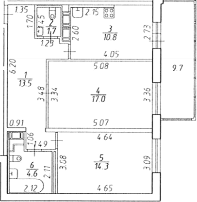 Планировка: 2-комнатная квартира 62 м² в ЖК «Экос»