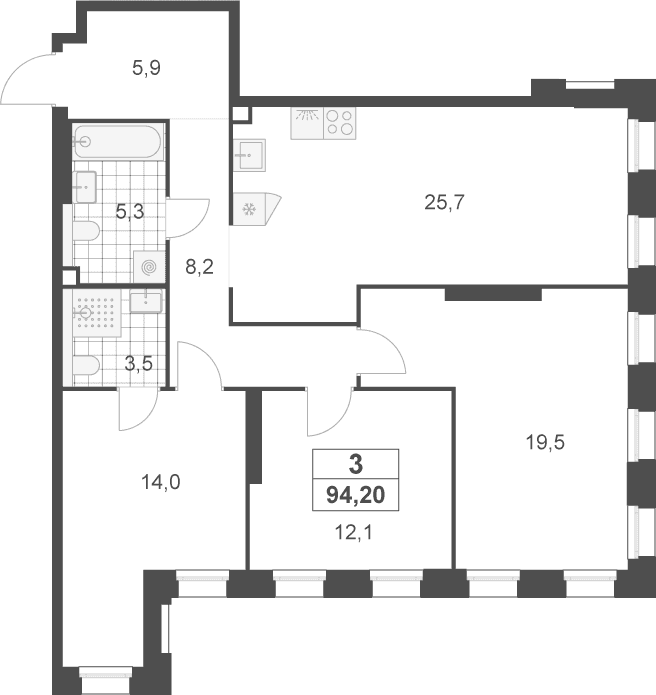 Планировка: Квартира евро-4 94,2 м² в ЖК «Деснаречье»