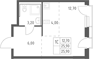 Планировка: Студия 25,9 м² в ЖК «Химки Парк»