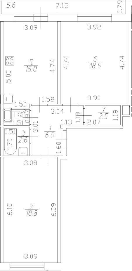 Планировка: Евротрёшка 65,3 м² в ЖК «Полет»