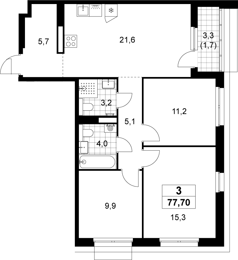 Планировка: Квартира евро-4 76 м² в ЖК «Деснаречье»