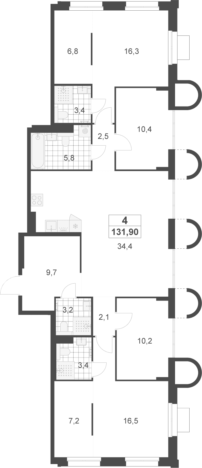 Планировка: Квартира евро-5 131,9 м² в ЖК «Деснаречье»