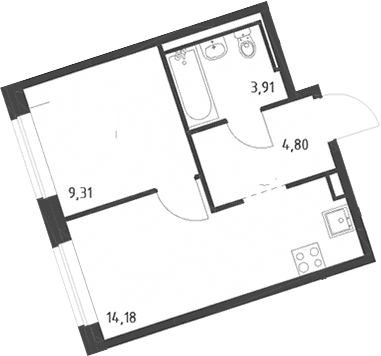 Планировка: 1-комнатная квартира 32,2 м² в ЖК «Живи! В Рыбацком»