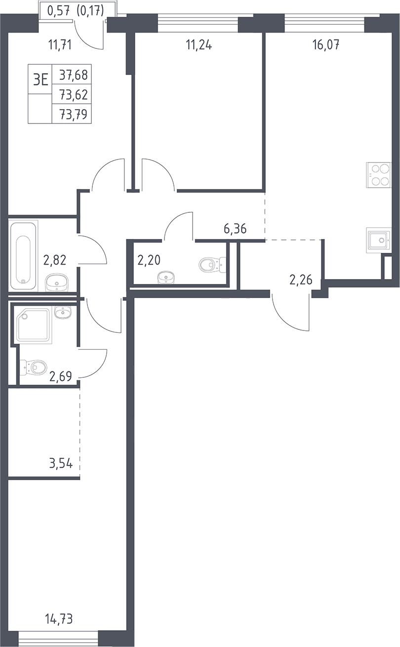 Планировка: Квартира евро-4 73,6 м² в ЖК «Рублевский квартал»