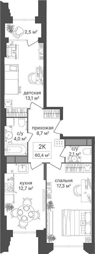 2-комнатная квартира