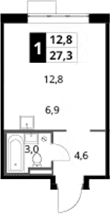Планировка: Студия 27,3 м² в ЖК «1-й Донской»