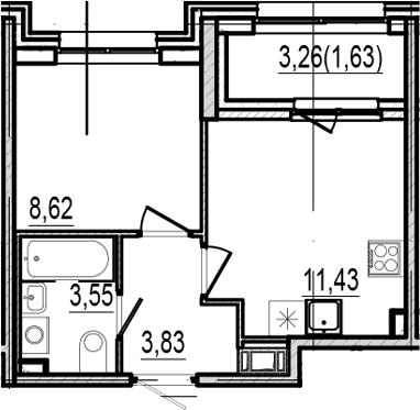 Планировка: Евродвушка 27,4 м² в ЖК «Оптимист»