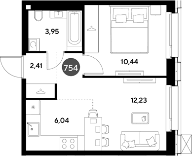 Планировка: Евродвушка 35,1 м² в ЖК «ЭВО»